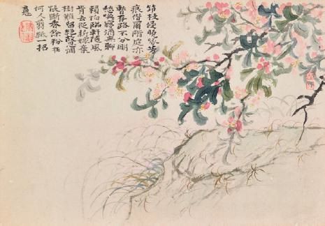 石涛《花卉册页》(局部)水墨／设色纸本 镜框八幅，每幅26.7 x 38.1 cm.，估价：港元18,000,000-26,000,000／美元2,330,000-3,360,000