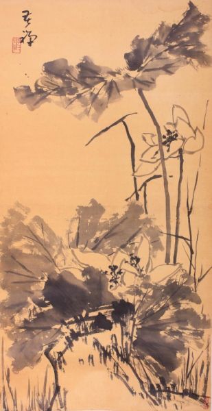 李苦禅 墨荷 纸本水墨 立轴 尺寸：106×54cm 约5.2平尺